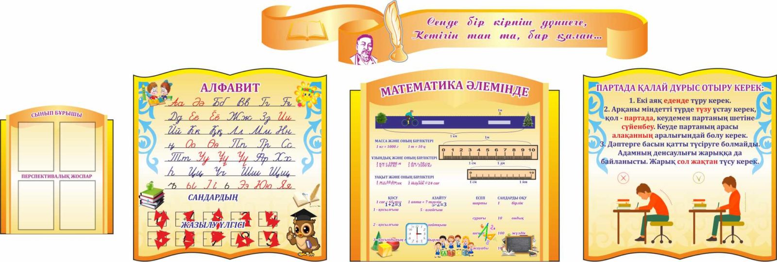 Стенд начальных классов на казахском математика алфавит [CDR]